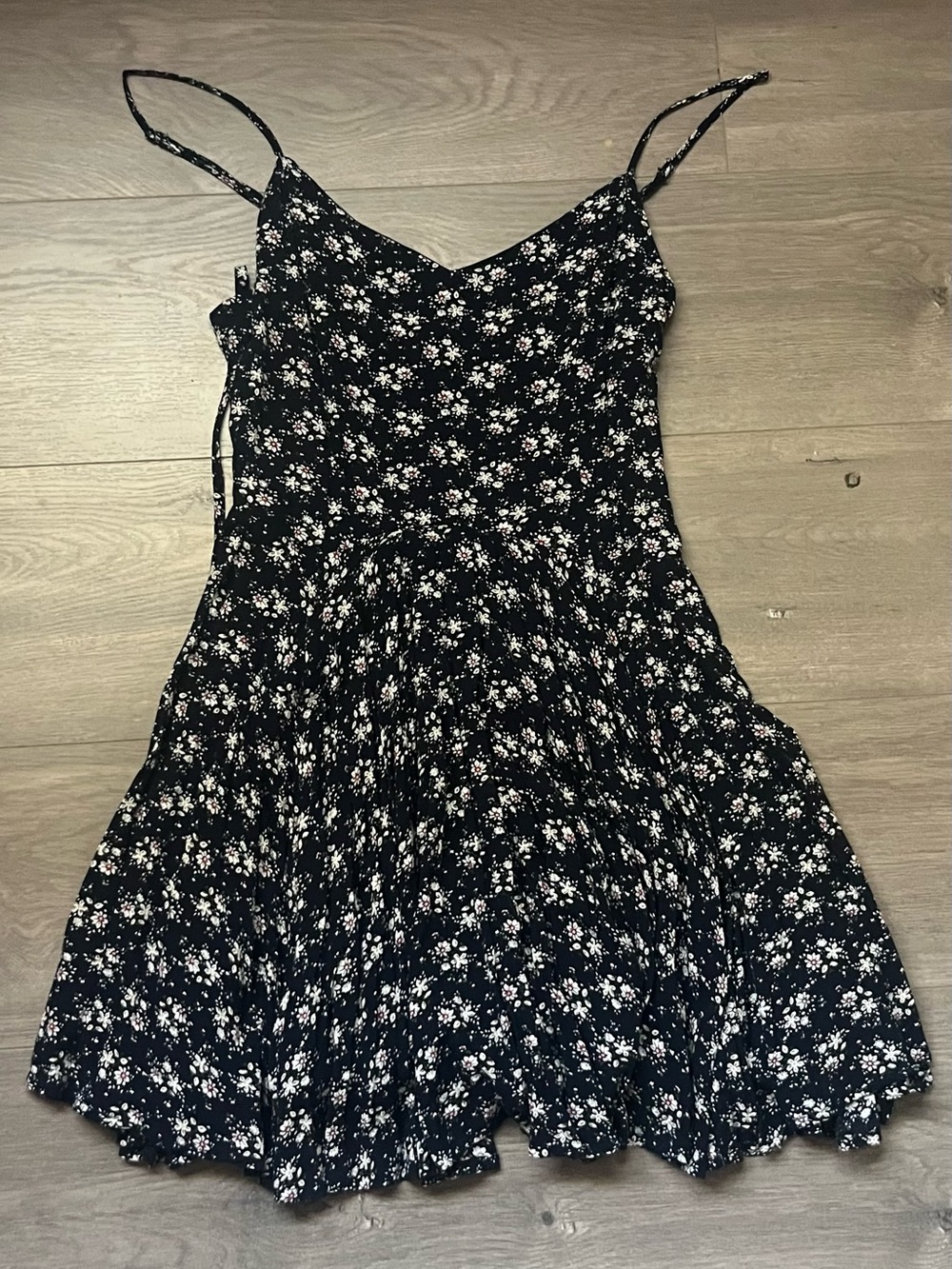 french kyss Black Mini Dress with White Floral Print